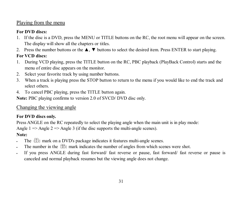 Playing from the menu, Changing the viewing angle | Hyundai H-CMD7084 User Manual | Page 31 / 83