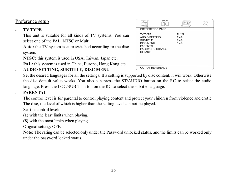 Preference setup | Hyundai H-CMD7084 User Manual | Page 36 / 83