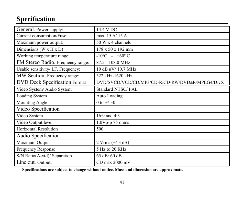 Specification | Hyundai H-CMD7084 User Manual | Page 41 / 83