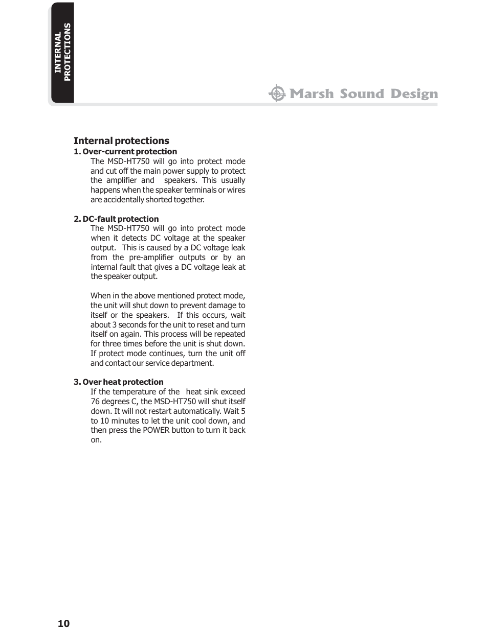Marsh sound design | Marsh Sound Design HT 750,3 Channel Power Amplifier User Manual | Page 10 / 16