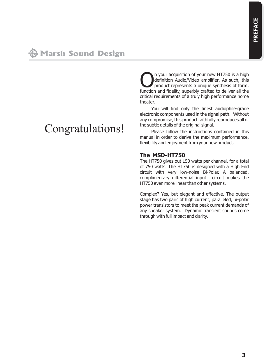Marsh sound design | Marsh Sound Design HT 750,3 Channel Power Amplifier User Manual | Page 3 / 16