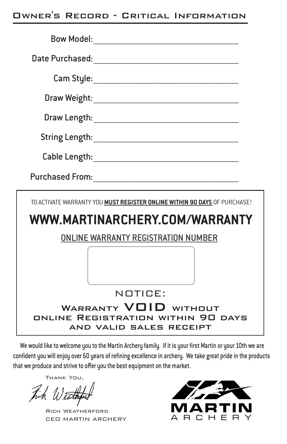 Void, Notice | Martin Archery Compound Bow User Manual | Page 2 / 10