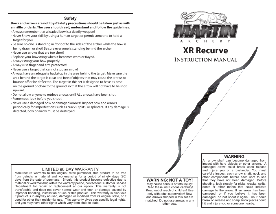 Martin Archery XR Recuve User Manual | 2 pages