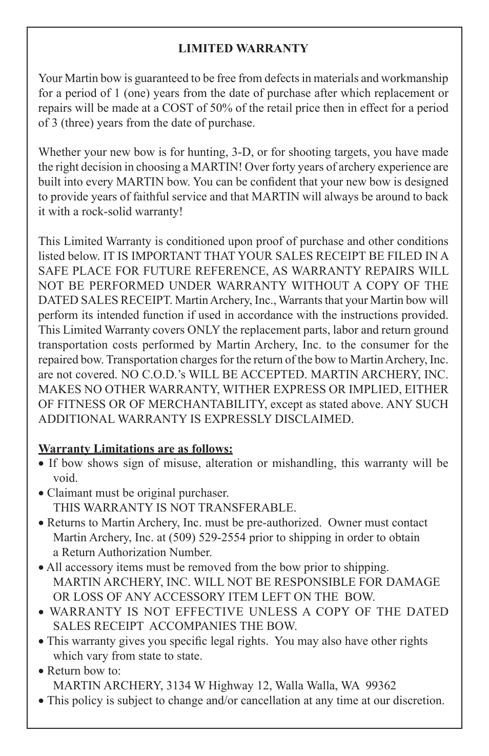 Martin Archery Jaguar Take User Manual | Page 4 / 4