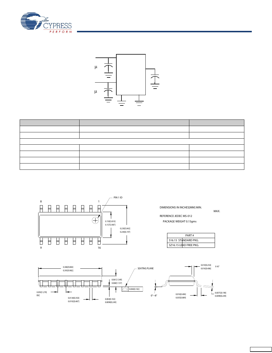 Ordering information, Package diagram, Cy2309nz | 1 μf v, Clk out c, Test circuits | Cypress Nine-Output 3.3V Buffer CY2309NZ User Manual | Page 4 / 6