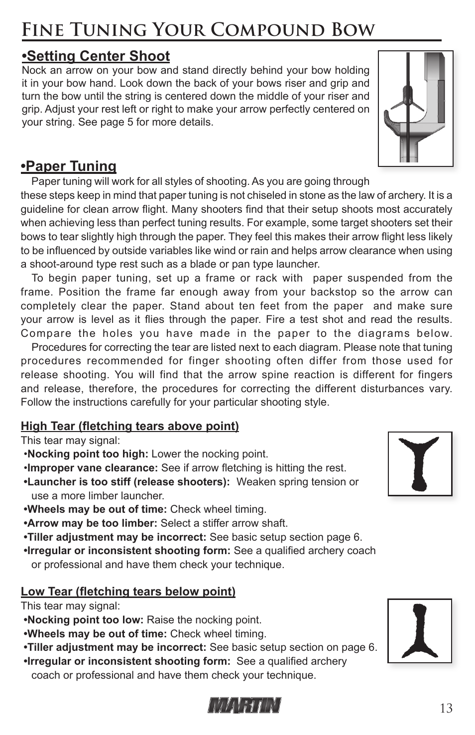 Fine tuning your compound bow, Paper tuning, Setting center shoot | Martin Archery Martin Compound User Manual | Page 13 / 21