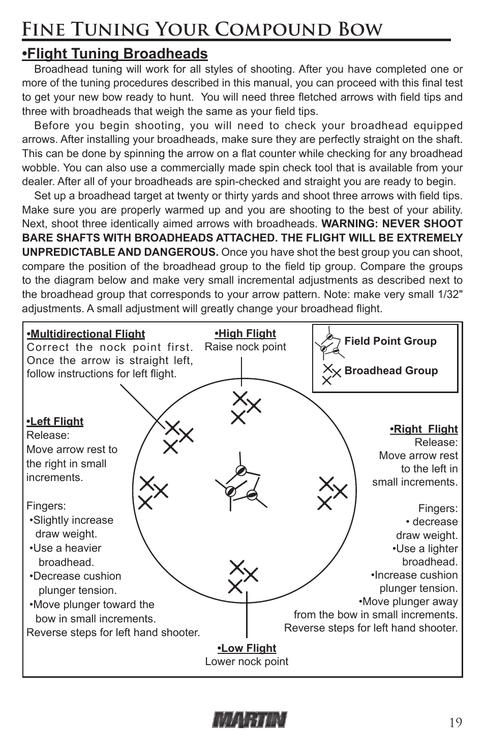 Fine tuning your compound bow, Flight tuning broadheads | Martin Archery Martin Compound User Manual | Page 19 / 21