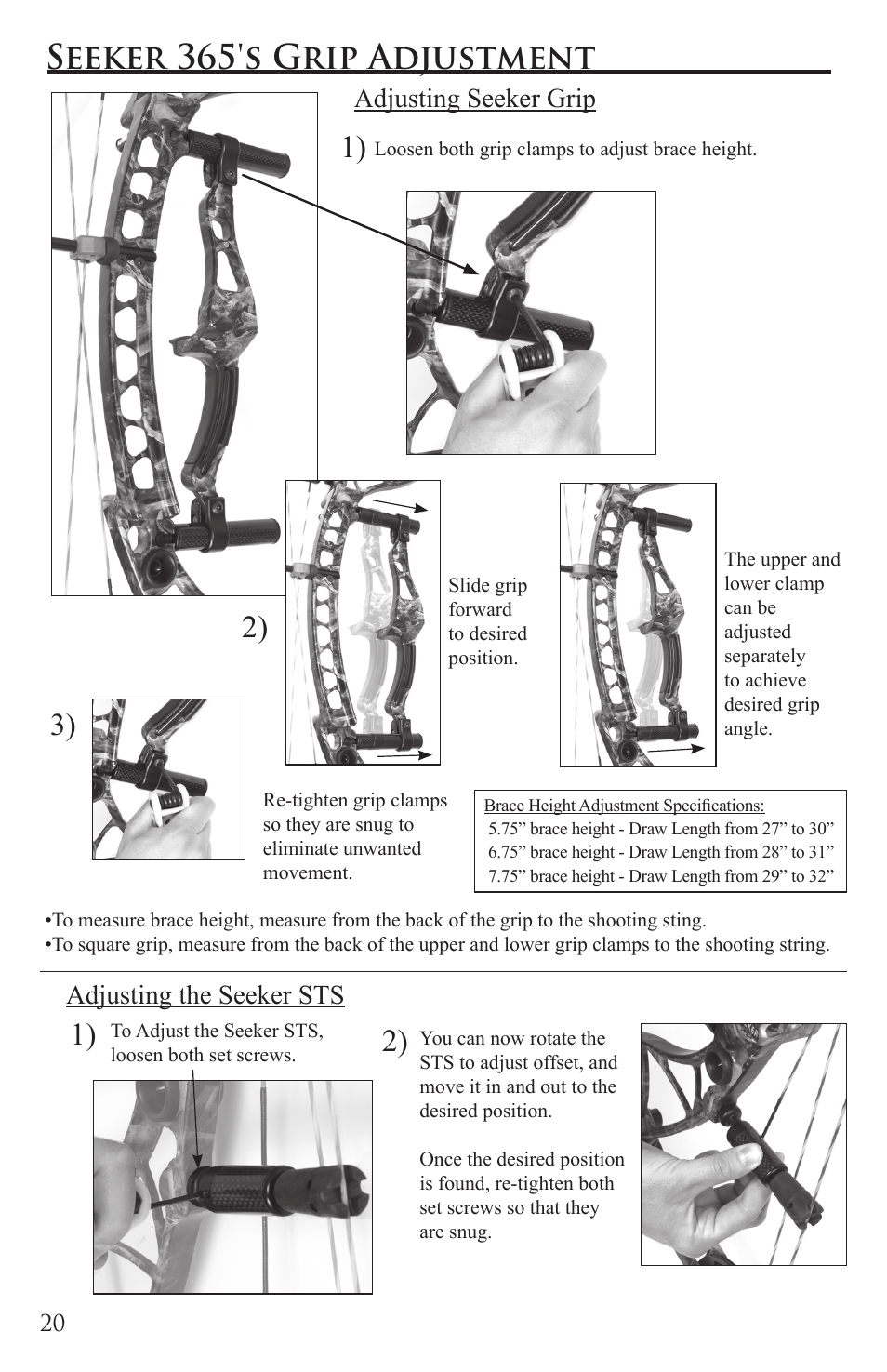 Seeker 365's grip adjustment, Adjusting the seeker sts adjusting seeker grip | Martin Archery Martin Compound User Manual | Page 20 / 21