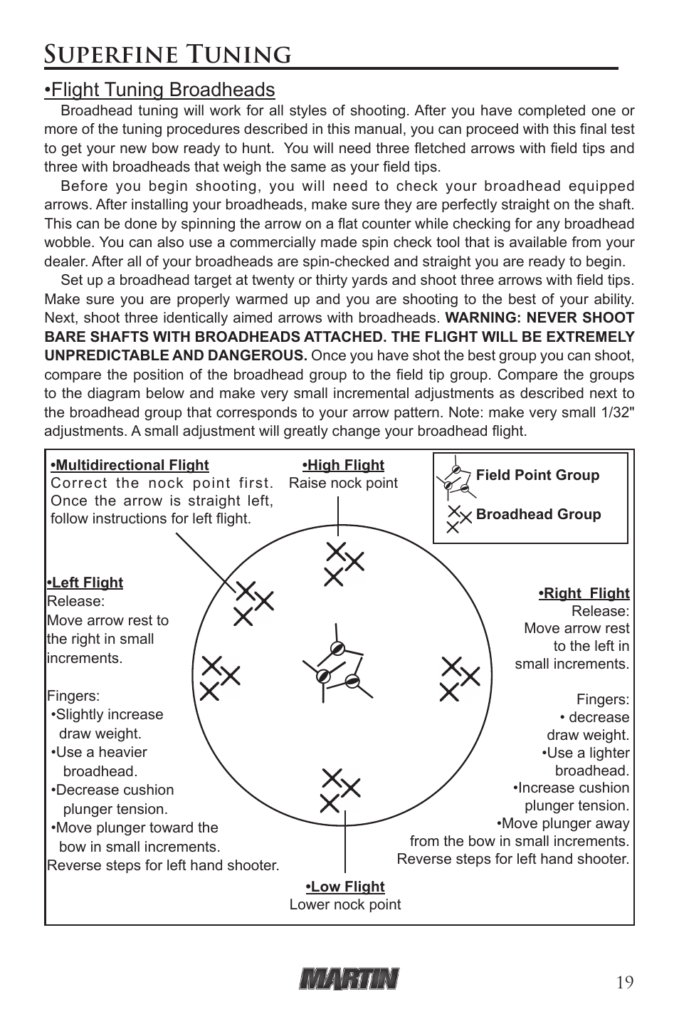 Superfine tuning, Flight tuning broadheads | Martin Archery Martin Compound Bow User Manual | Page 19 / 20