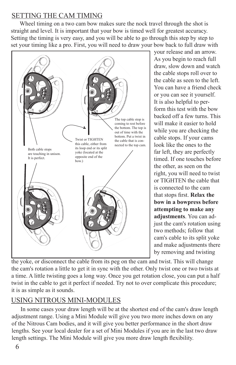 Setting the cam timing, Using nitrous mini-modules | Martin Archery Martin Compound Bow User Manual | Page 10 / 24