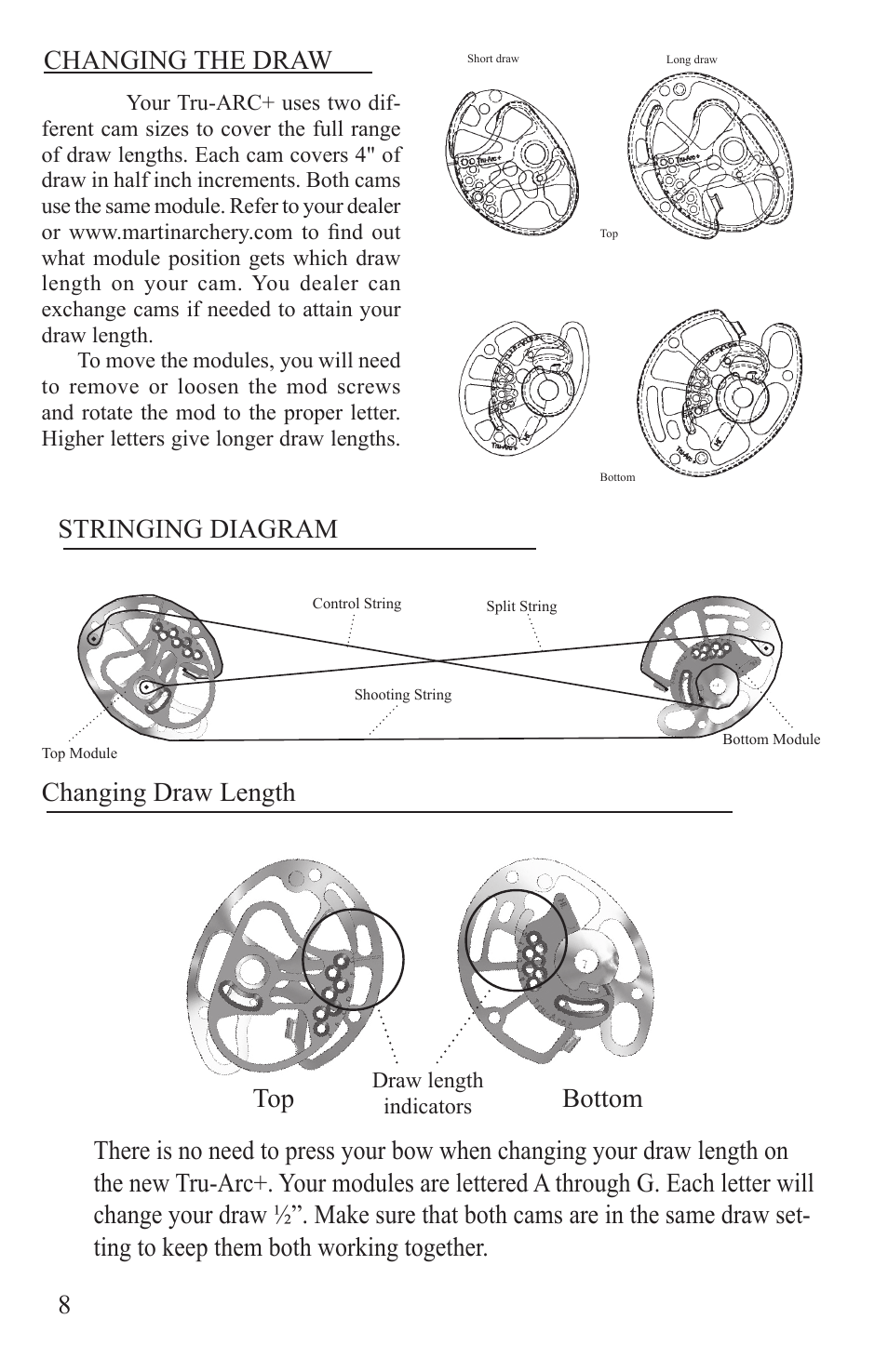 Changing the draw, Stringing diagram, Changing draw length | Martin Archery Martin Compound Bow User Manual | Page 12 / 24