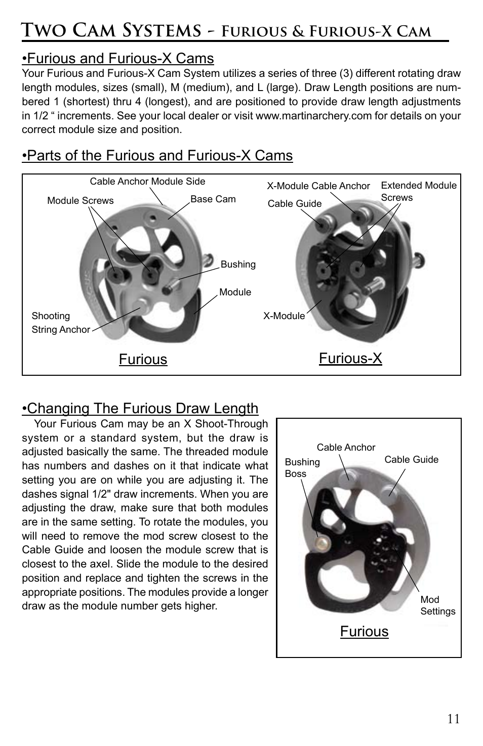 Two cam systems, Furious-x furious, Furious | Martin Archery Martin Bow User Manual | Page 11 / 20