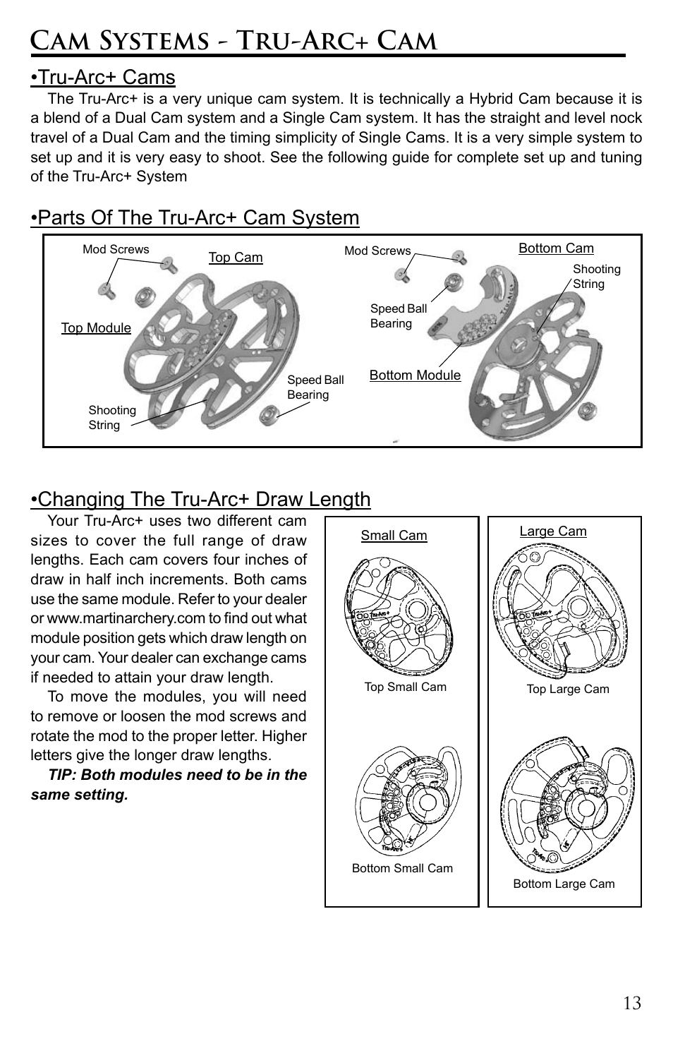Cam systems - tru-arc+ cam, Tru-arc+ cams | Martin Archery Bow User Manual | Page 13 / 24