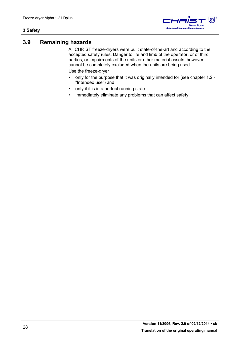 9 remaining hazards | Martin Christ Alpha 1-2 LDplus User Manual | Page 28 / 96