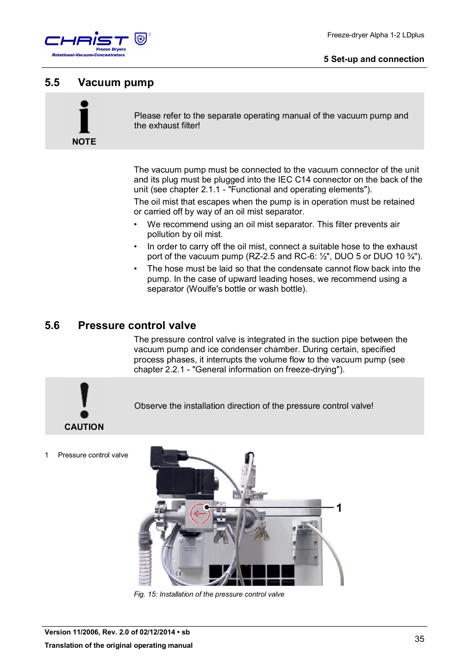 5 vacuum pump, 6 pressure control valve | Martin Christ Alpha 1-2 LDplus User Manual | Page 35 / 96