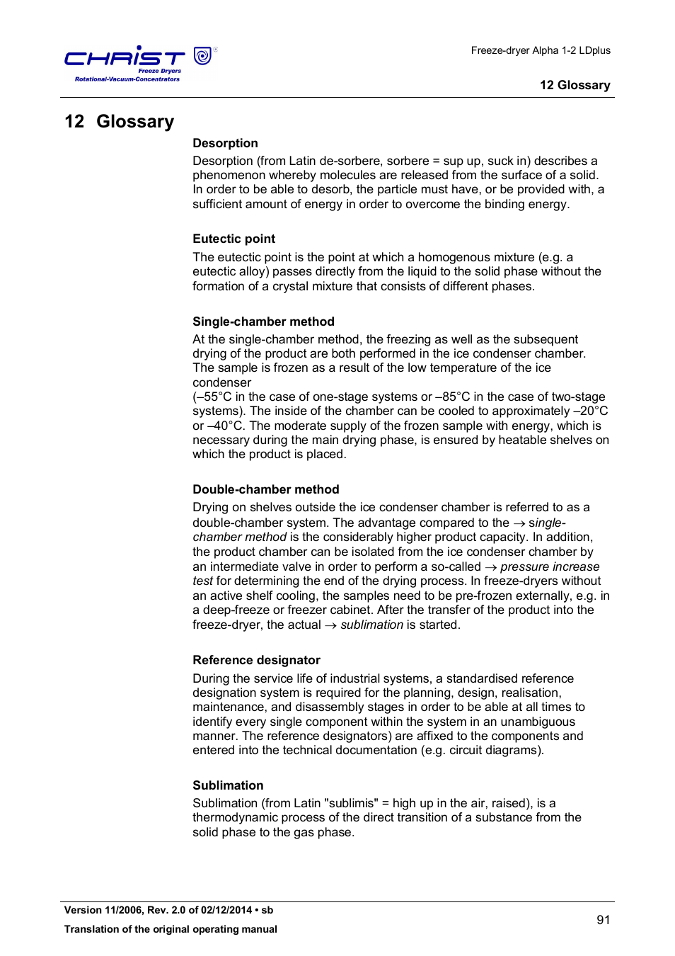 12 glossary | Martin Christ Alpha 1-2 LDplus User Manual | Page 91 / 96