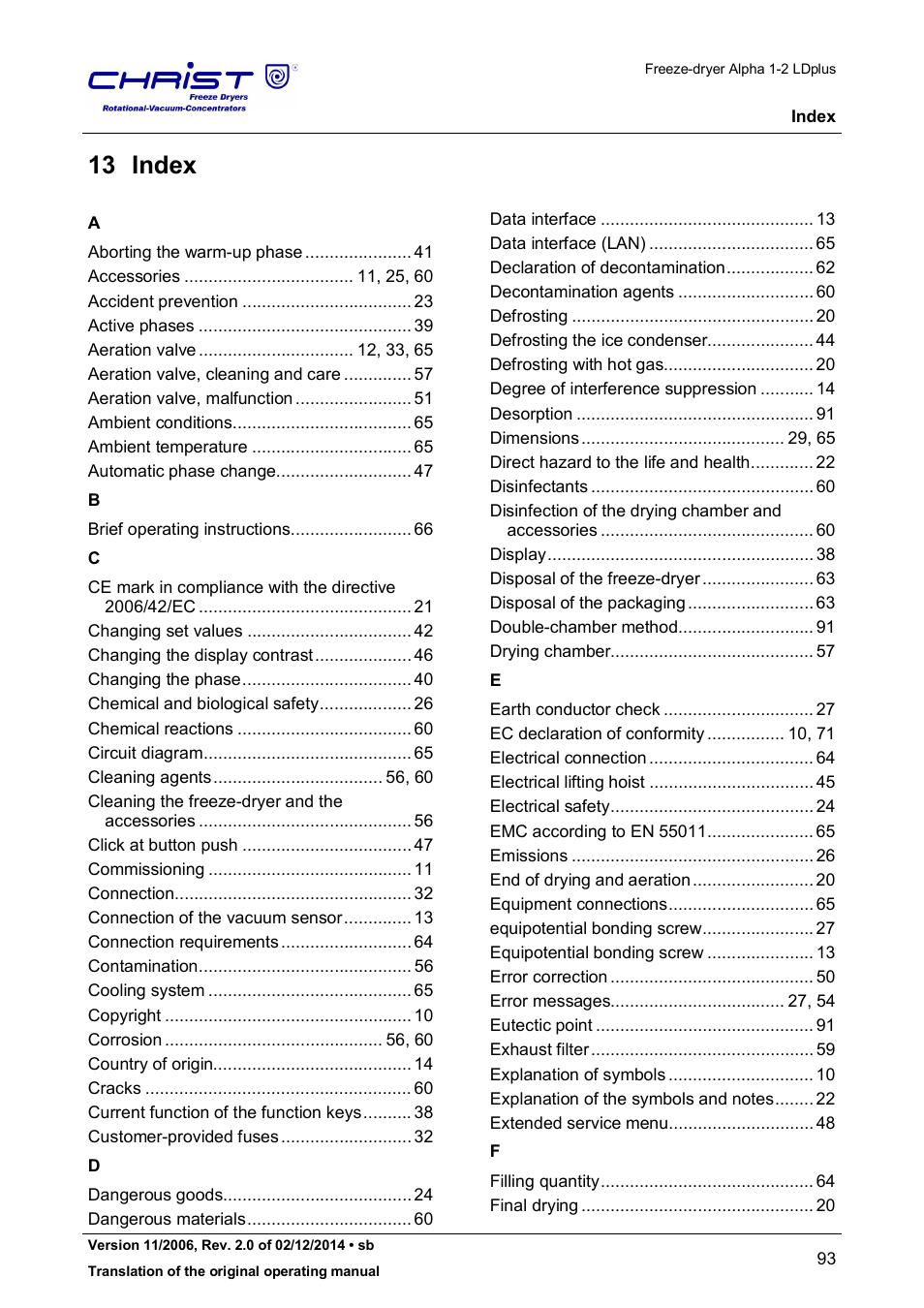 13 index | Martin Christ Alpha 1-2 LDplus User Manual | Page 93 / 96