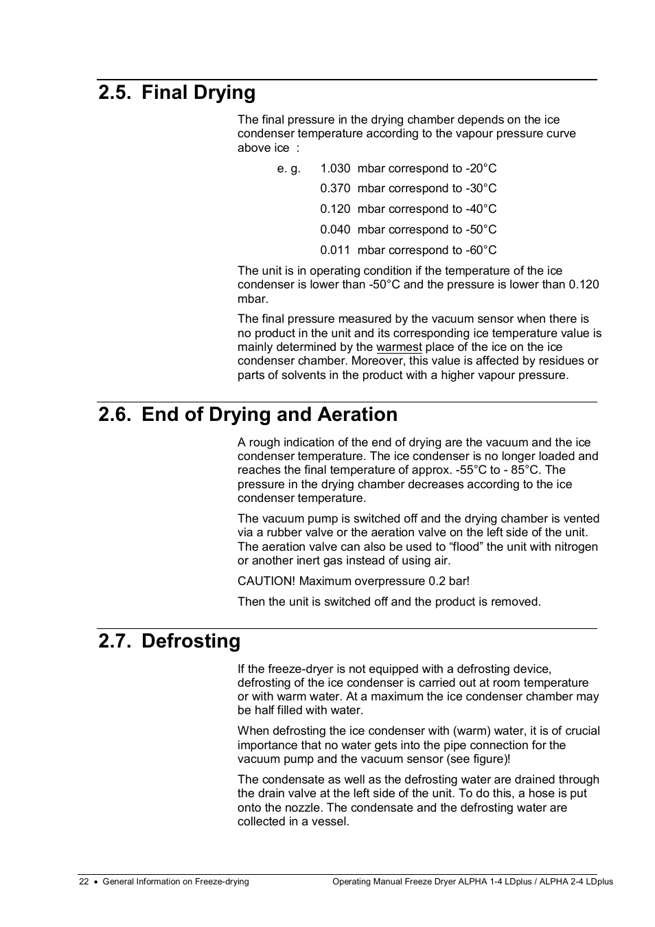 Final drying, End of drying and aeration, Defrosting | Martin Christ Alpha 2-4 LDplus User Manual | Page 22 / 85