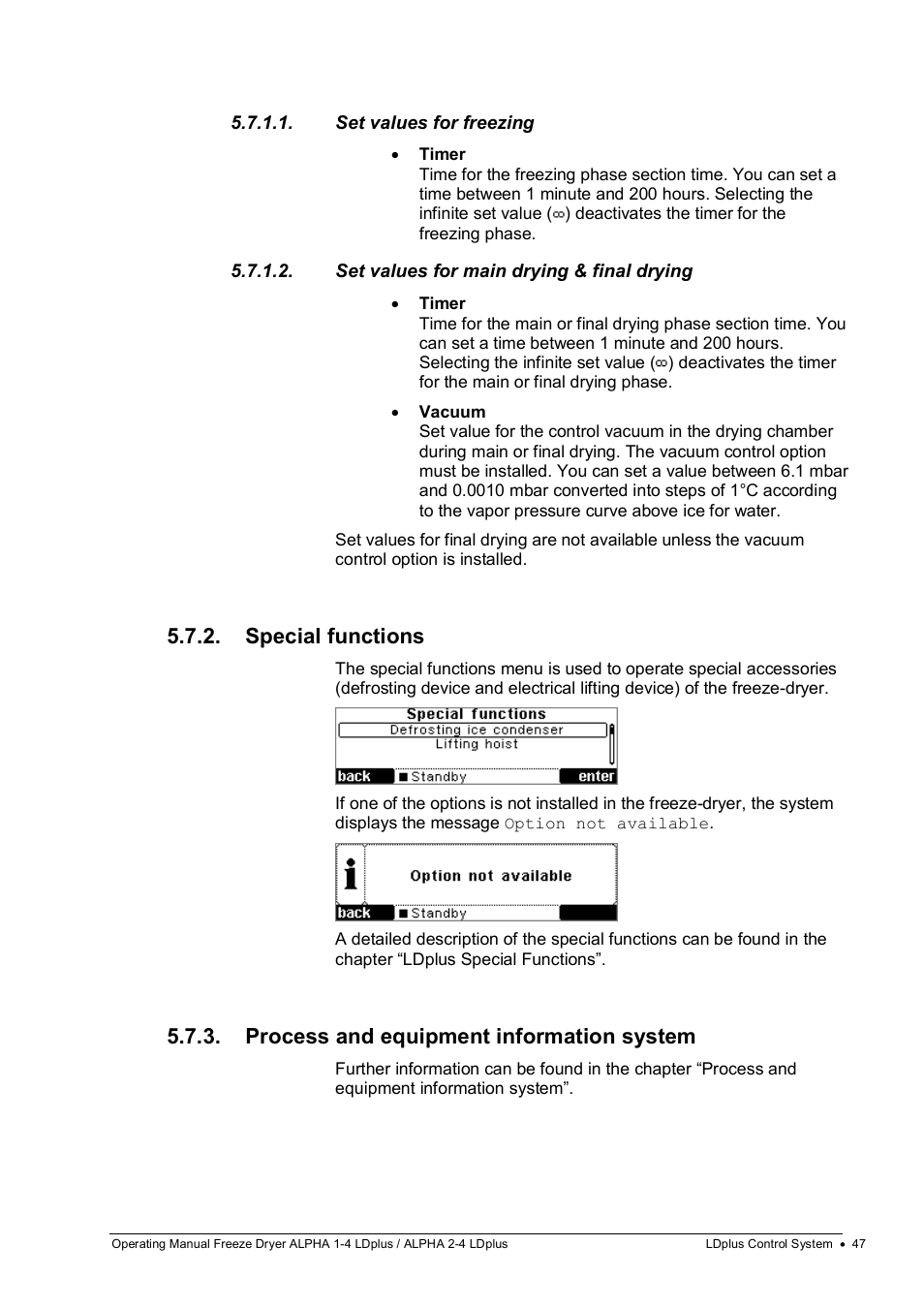 Special functions, Process and equipment information system | Martin Christ Alpha 2-4 LDplus User Manual | Page 47 / 85