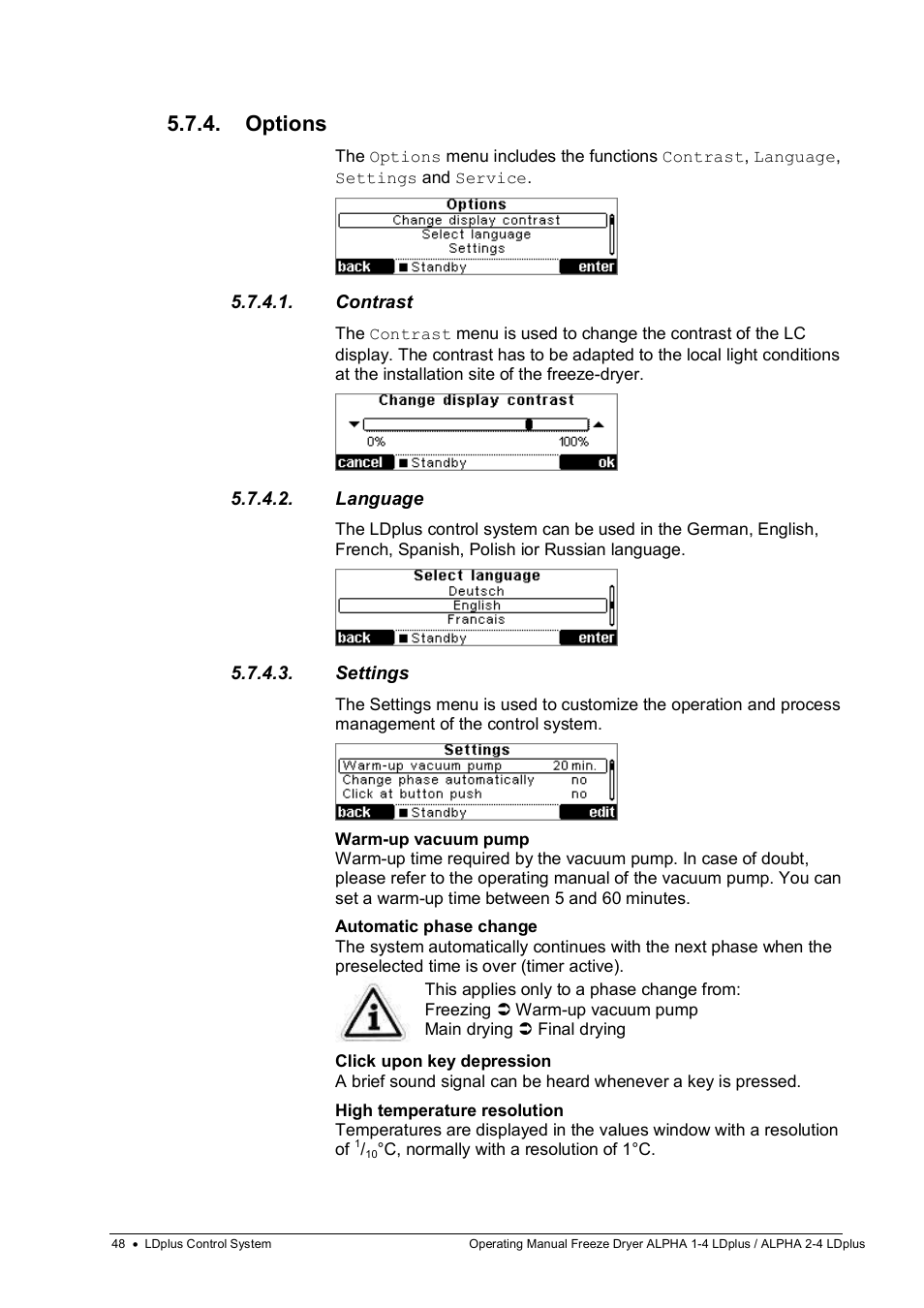 Options | Martin Christ Alpha 2-4 LDplus User Manual | Page 48 / 85