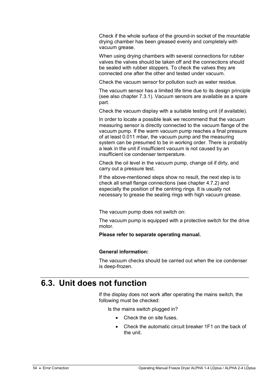 Unit does not function | Martin Christ Alpha 2-4 LDplus User Manual | Page 54 / 85