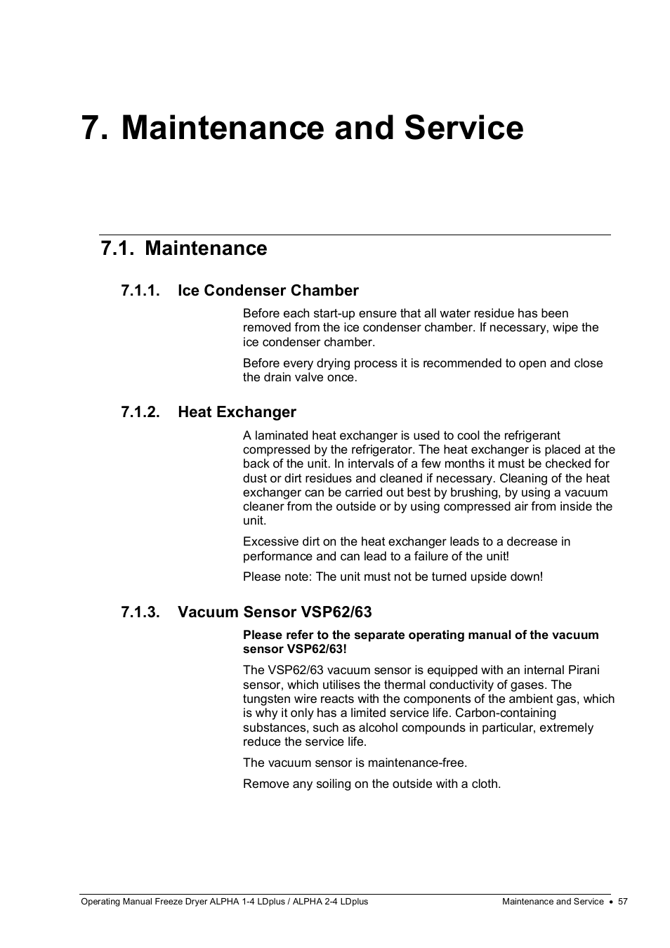 Maintenance and service, Maintenance | Martin Christ Alpha 2-4 LDplus User Manual | Page 57 / 85