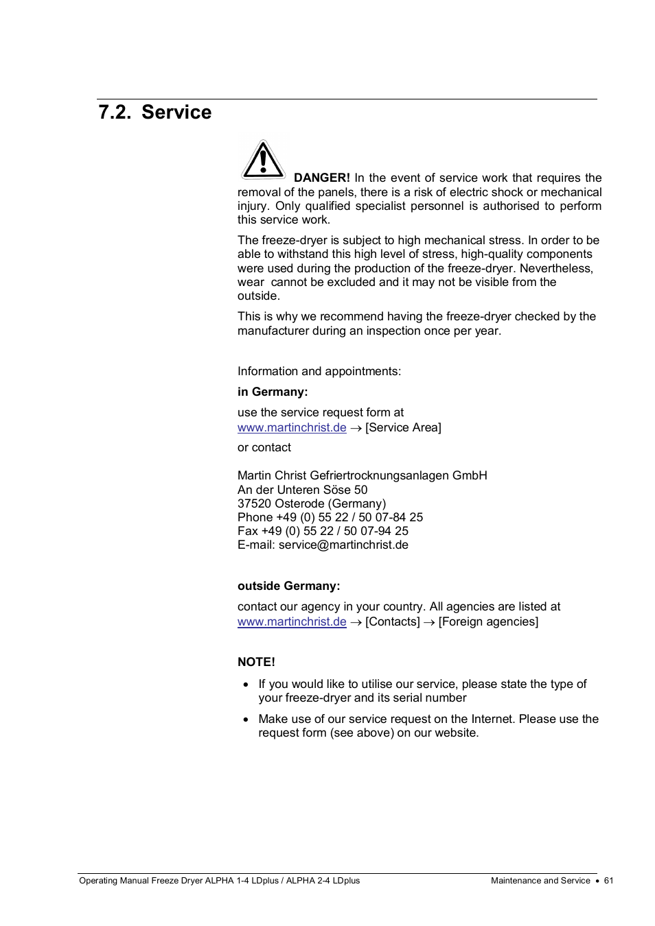 Service | Martin Christ Alpha 2-4 LDplus User Manual | Page 61 / 85