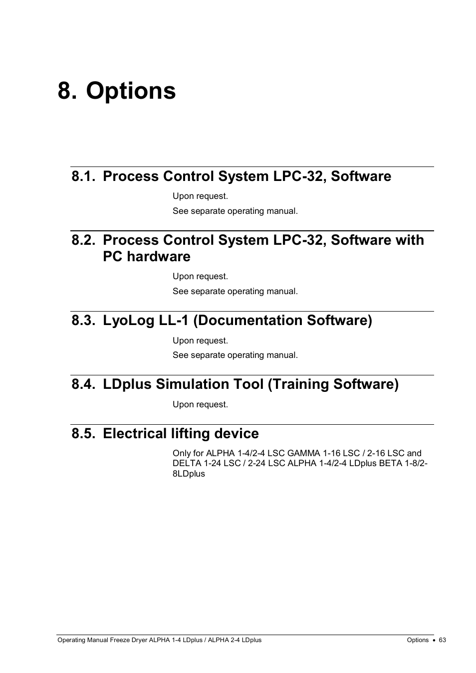 Options, Process control system lpc-32, software, Lyolog ll-1 (documentation software) | Ldplus simulation tool (training software), Electrical lifting device | Martin Christ Alpha 2-4 LDplus User Manual | Page 63 / 85