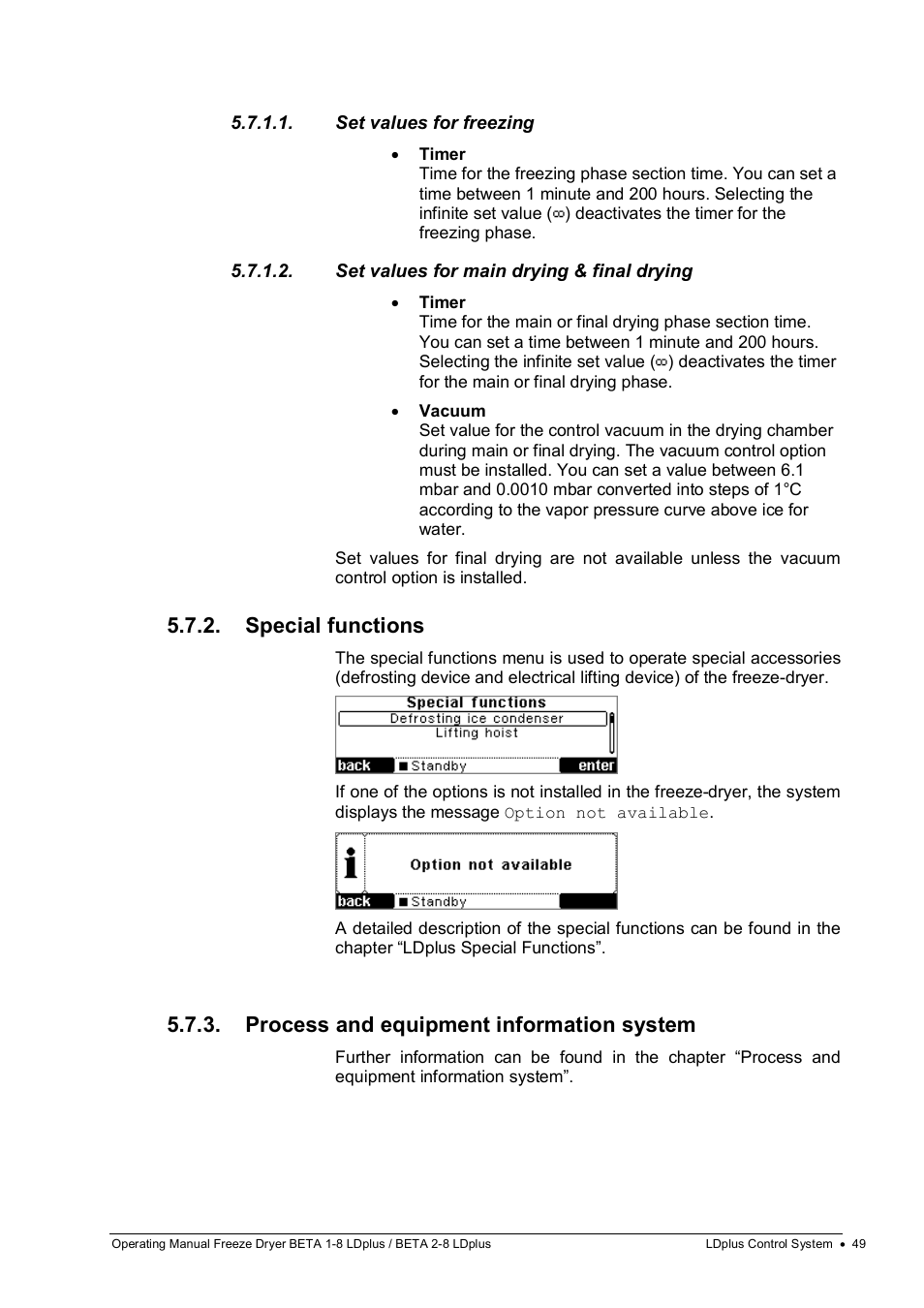 Special functions, Process and equipment information system | Martin Christ Beta 2-8 LDplus User Manual | Page 49 / 89