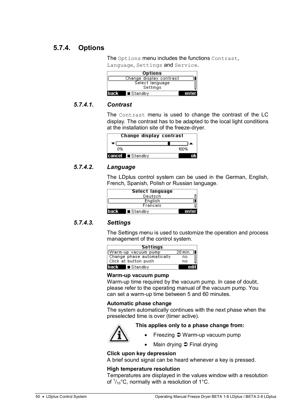 Options | Martin Christ Beta 2-8 LDplus User Manual | Page 50 / 89