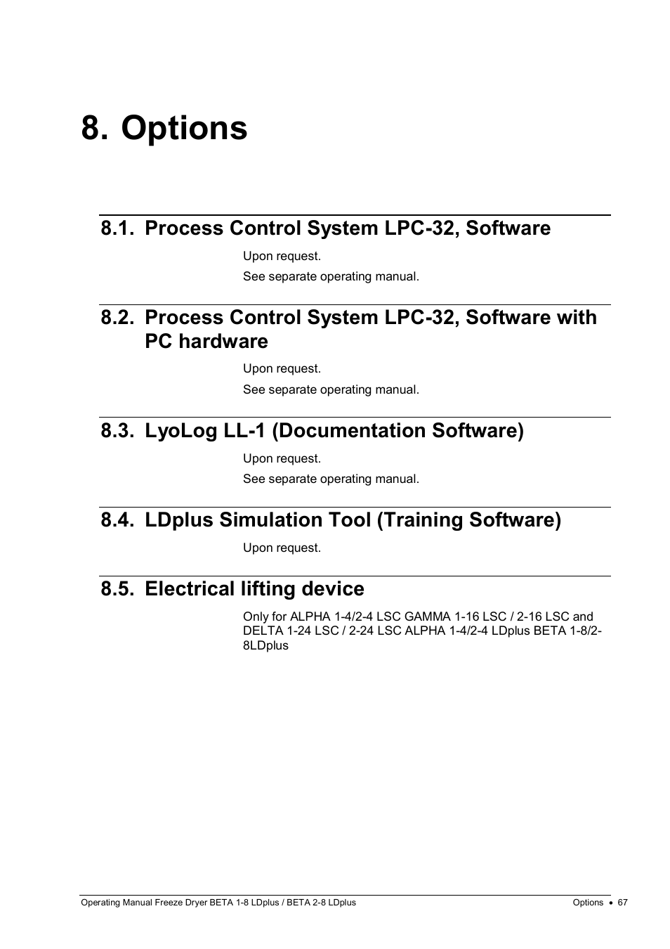 Options, Process control system lpc-32, software, Lyolog ll-1 (documentation software) | Ldplus simulation tool (training software), Electrical lifting device | Martin Christ Beta 2-8 LDplus User Manual | Page 67 / 89