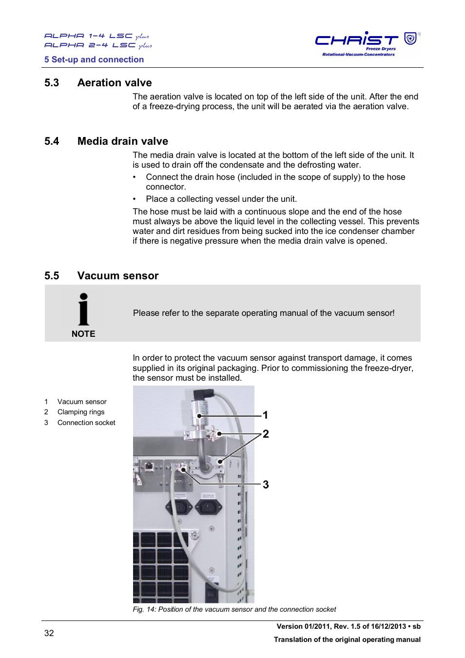 3 aeration valve, 4 media drain valve, 5 vacuum sensor | Martin Christ Alpha 2-4 LSCplus User Manual | Page 32 / 121
