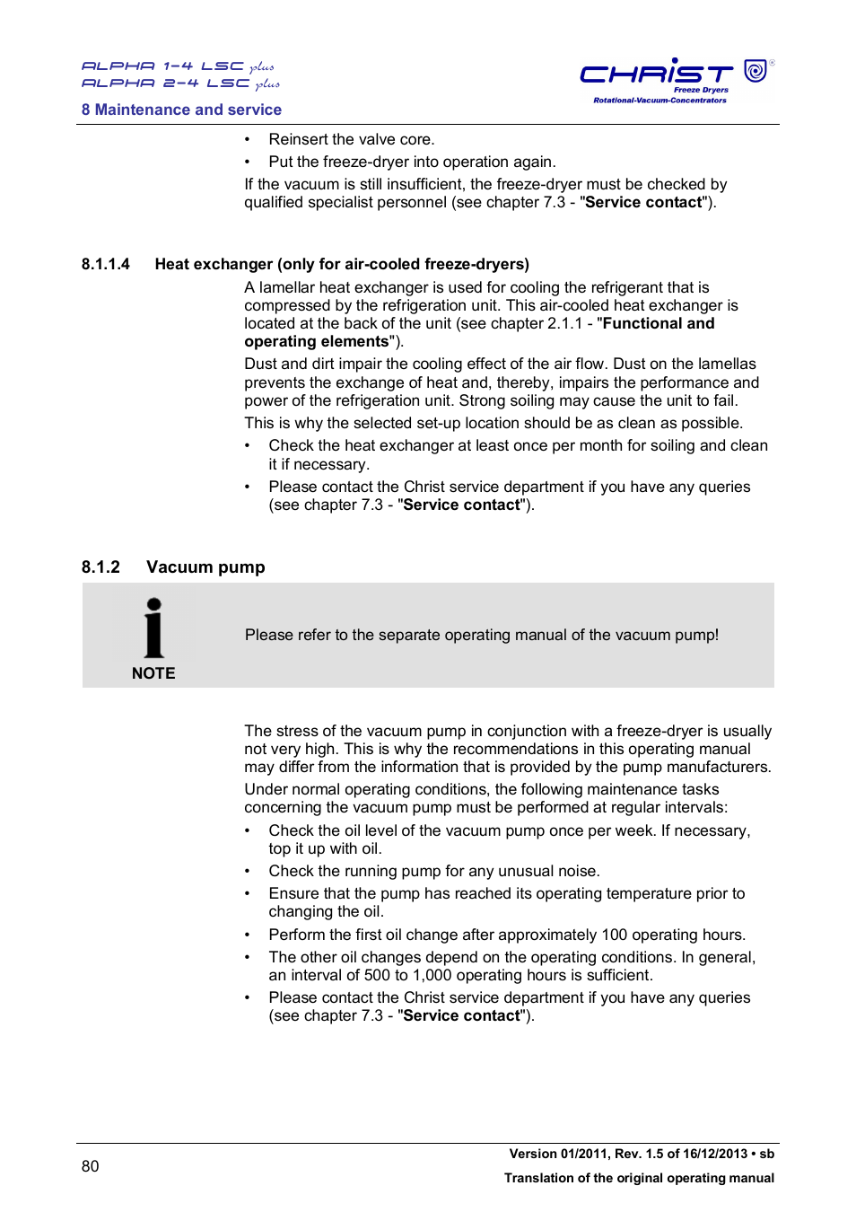 2 vacuum pump | Martin Christ Alpha 2-4 LSCplus User Manual | Page 80 / 121