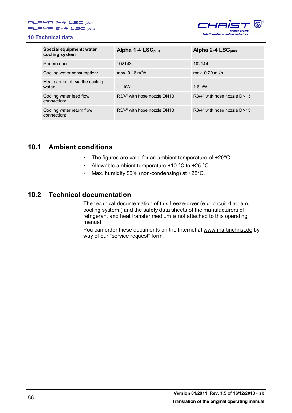 1 ambient conditions, 2 technical documentation | Martin Christ Alpha 2-4 LSCplus User Manual | Page 88 / 121