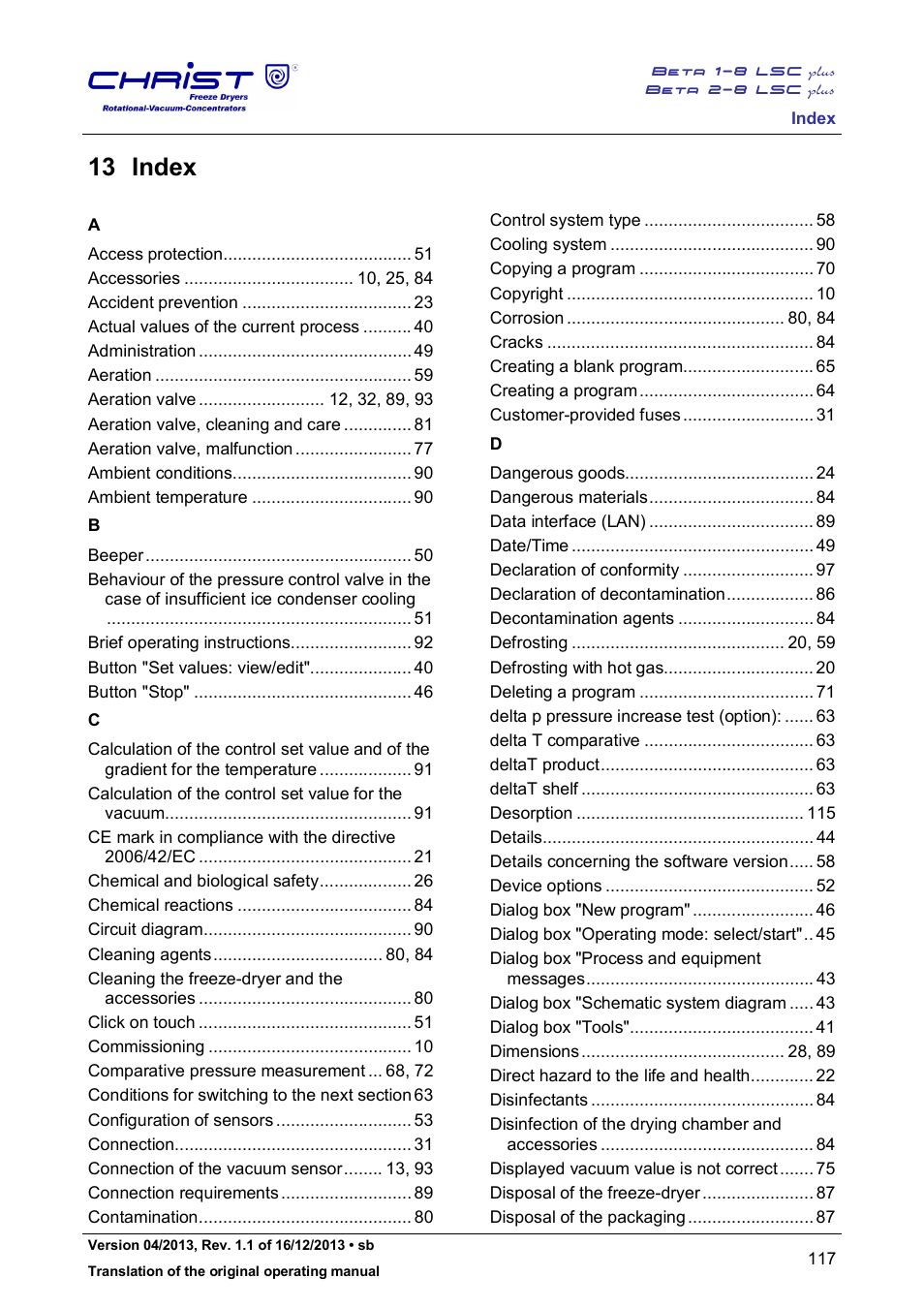 13 index | Martin Christ Beta 2-8 LSCplus User Manual | Page 117 / 121