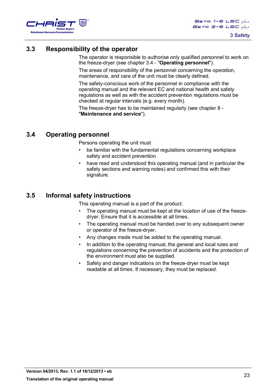 3 responsibility of the operator, 4 operating personnel, 5 informal safety instructions | Martin Christ Beta 2-8 LSCplus User Manual | Page 23 / 121