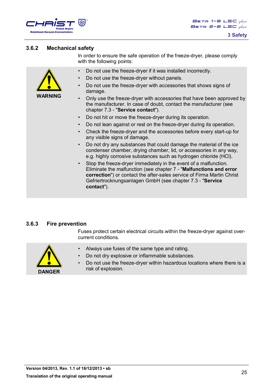2 mechanical safety, 3 fire prevention | Martin Christ Beta 2-8 LSCplus User Manual | Page 25 / 121