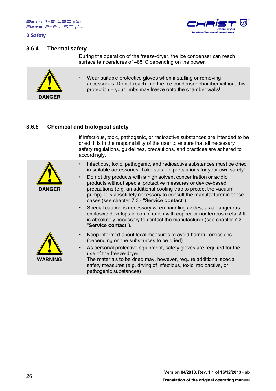 4 thermal safety, 5 chemical and biological safety | Martin Christ Beta 2-8 LSCplus User Manual | Page 26 / 121