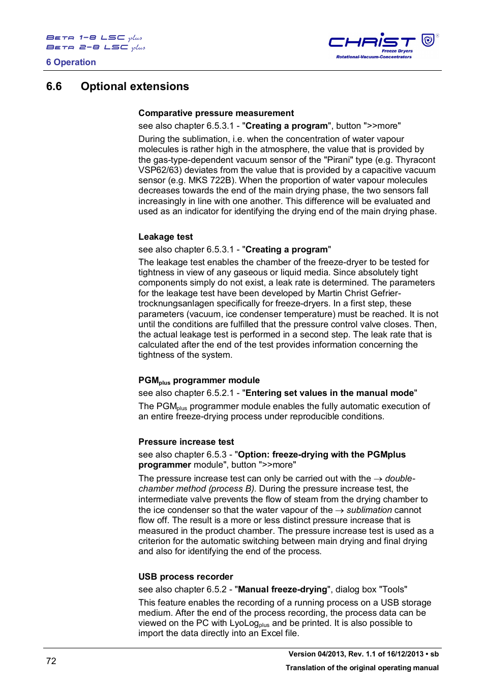 6 optional extensions | Martin Christ Beta 2-8 LSCplus User Manual | Page 72 / 121