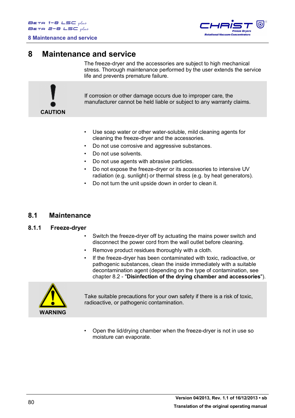 8 maintenance and service, 1 maintenance | Martin Christ Beta 2-8 LSCplus User Manual | Page 80 / 121