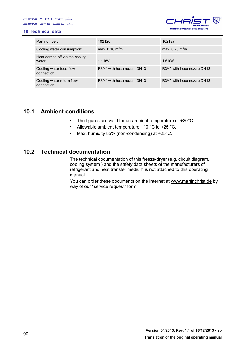 1 ambient conditions, 2 technical documentation | Martin Christ Beta 2-8 LSCplus User Manual | Page 90 / 121