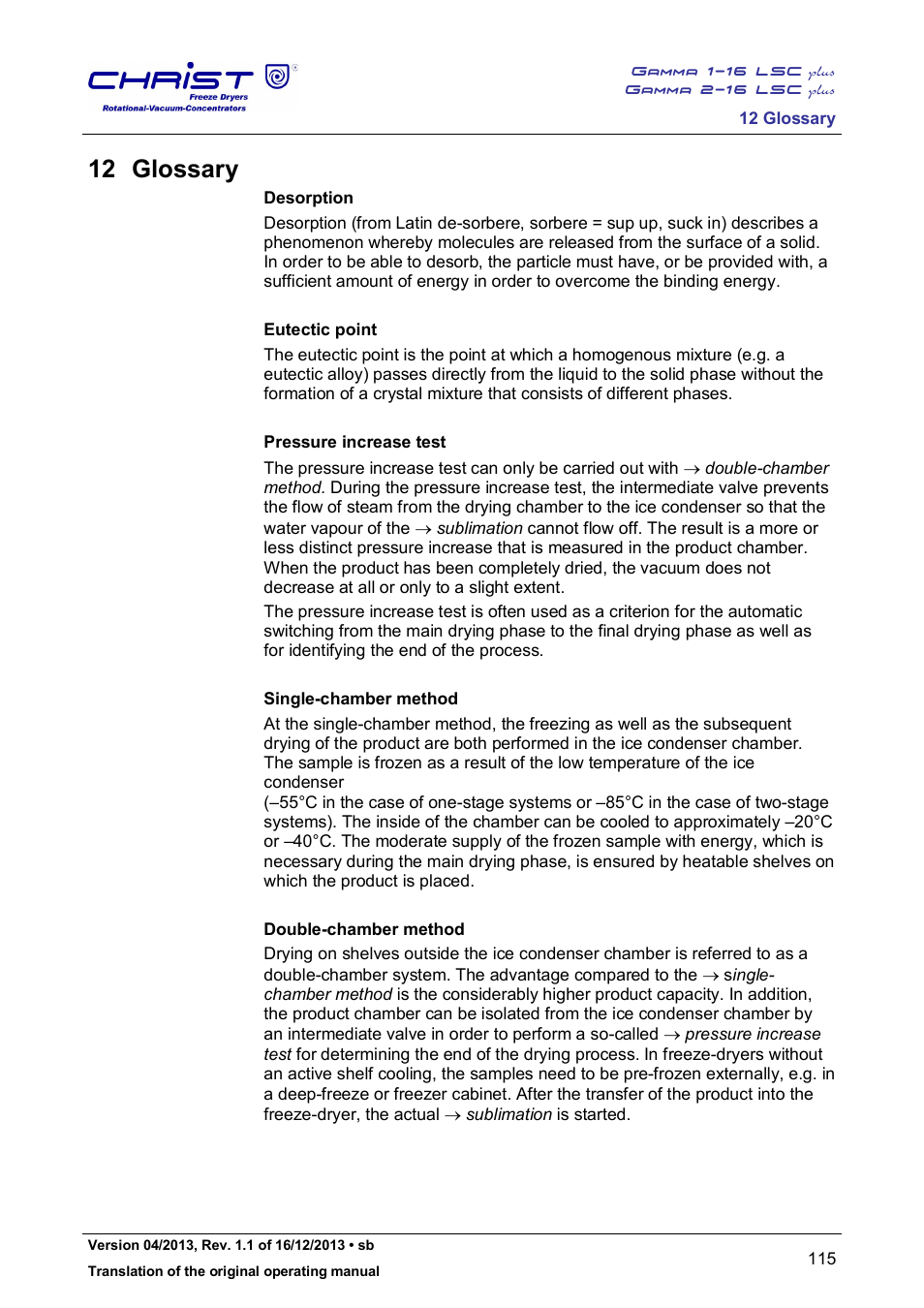 12 glossary | Martin Christ Gamma 2-16 LSCplus User Manual | Page 115 / 121