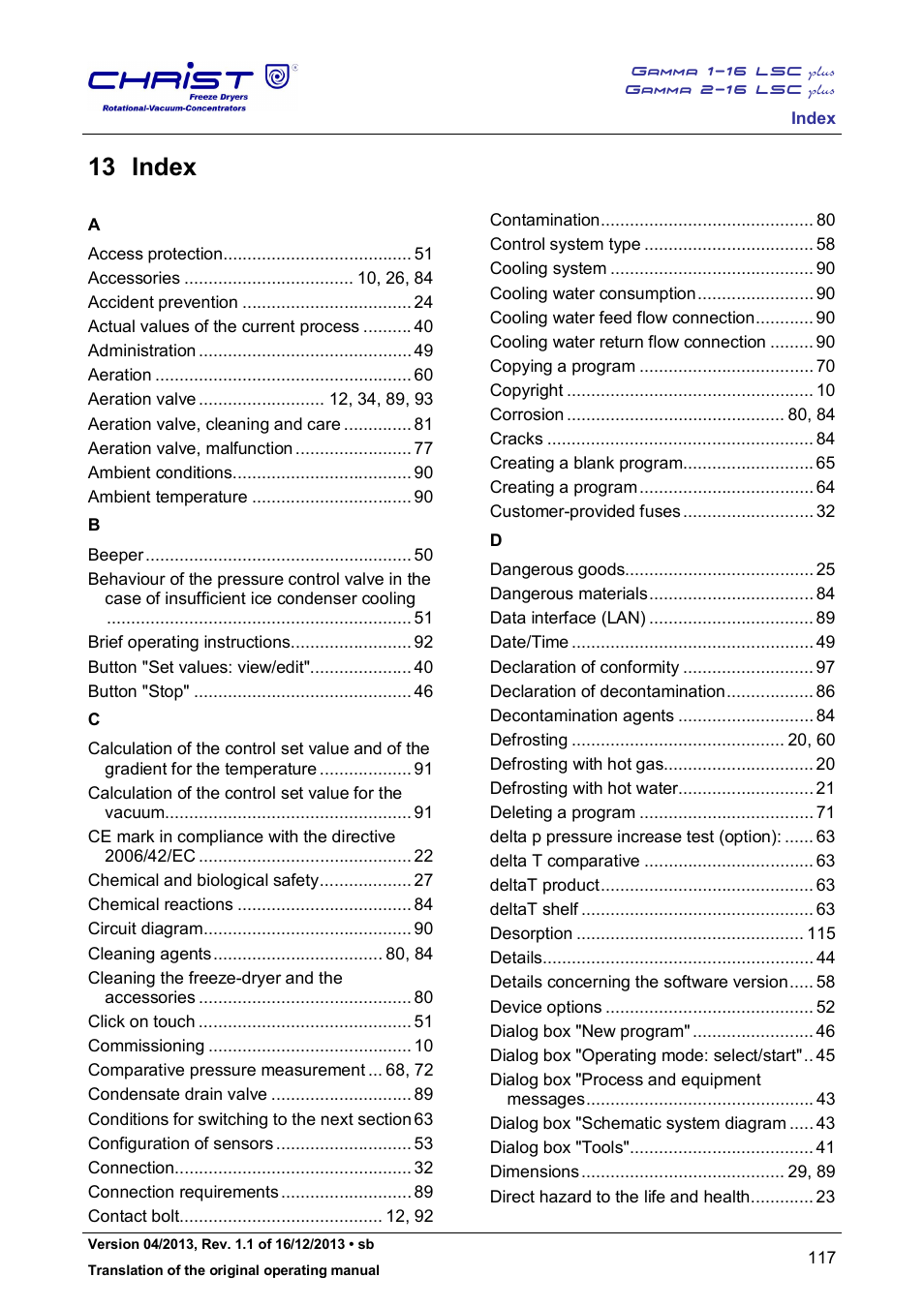 13 index | Martin Christ Gamma 2-16 LSCplus User Manual | Page 117 / 121