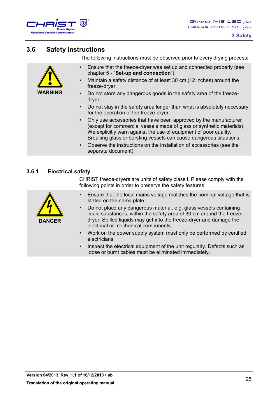 6 safety instructions | Martin Christ Gamma 2-16 LSCplus User Manual | Page 25 / 121