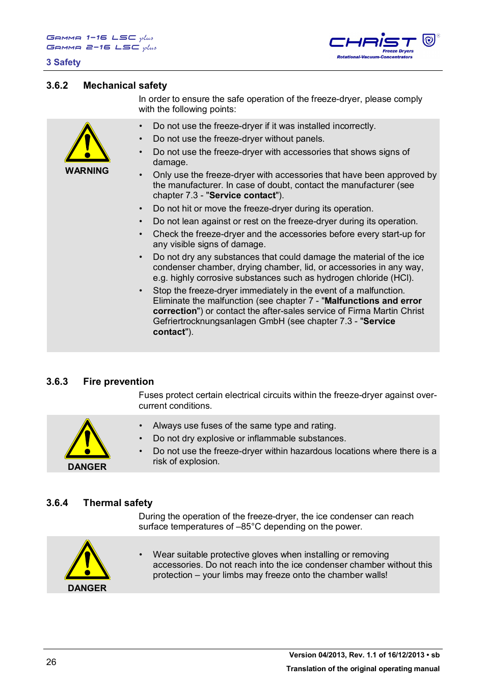2 mechanical safety, 3 fire prevention, 4 thermal safety | Martin Christ Gamma 2-16 LSCplus User Manual | Page 26 / 121
