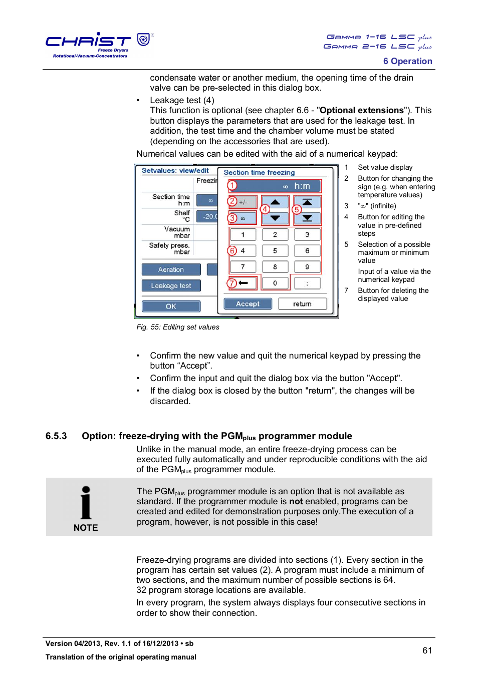 3 option: freeze-drying with the pgm, Programmer module | Martin Christ Gamma 2-16 LSCplus User Manual | Page 61 / 121