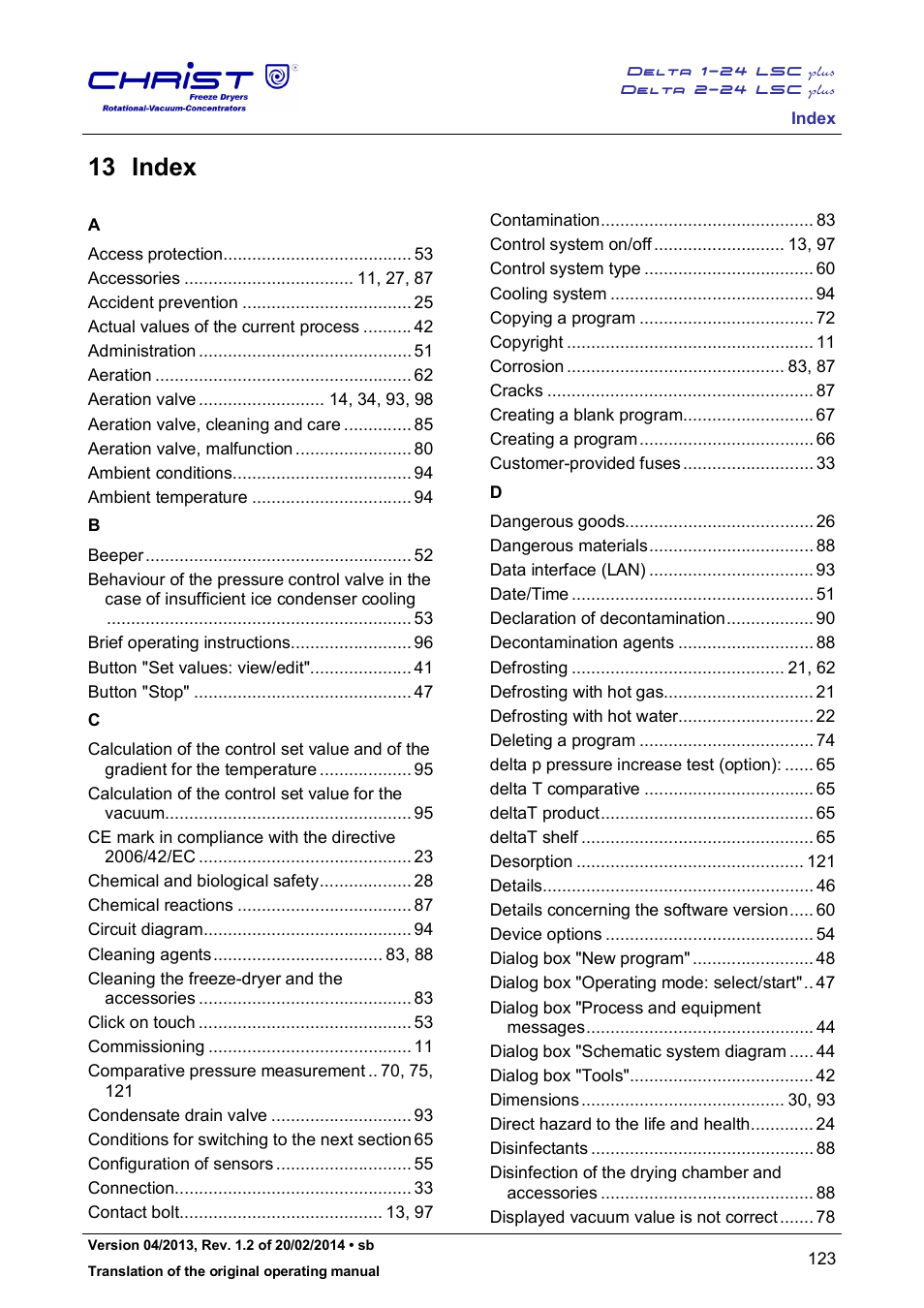 13 index | Martin Christ Delta 2-24 LSCplus User Manual | Page 123 / 127