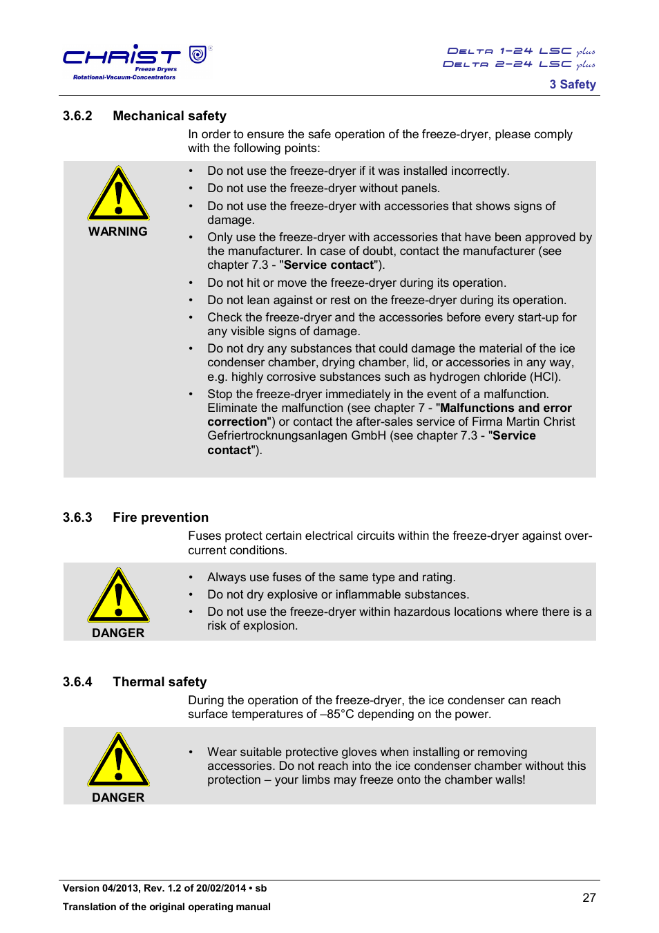 2 mechanical safety, 3 fire prevention, 4 thermal safety | Martin Christ Delta 2-24 LSCplus User Manual | Page 27 / 127