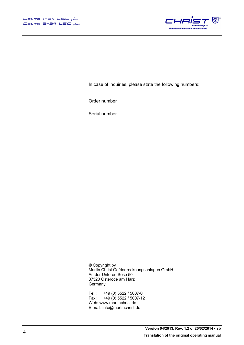 Martin Christ Delta 2-24 LSCplus User Manual | Page 4 / 127