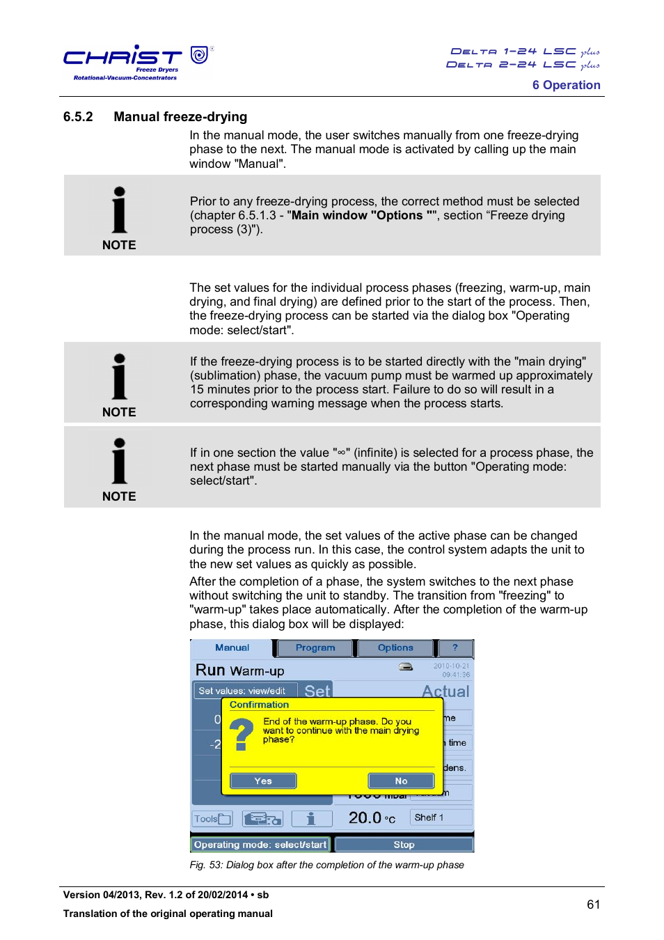 2 manual freeze-drying | Martin Christ Delta 2-24 LSCplus User Manual | Page 61 / 127